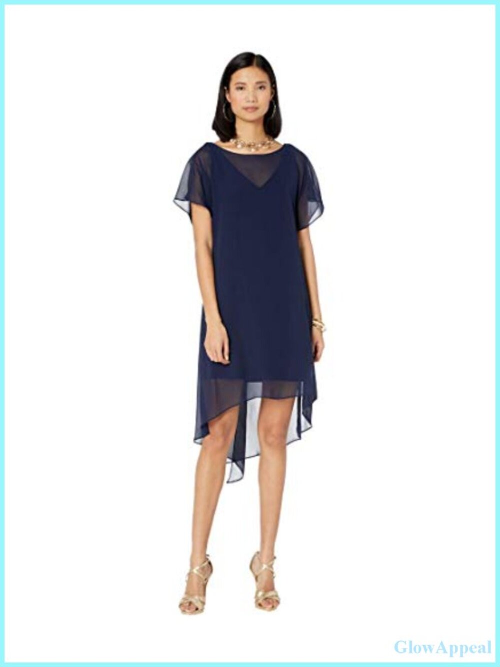 Chiffon Overlay Sheath Dress Flutter Sleeve Cocktail